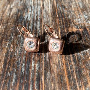 166. Avon Costume Jewelry Dangle Rose Gold Tone Earrings with CZ’s